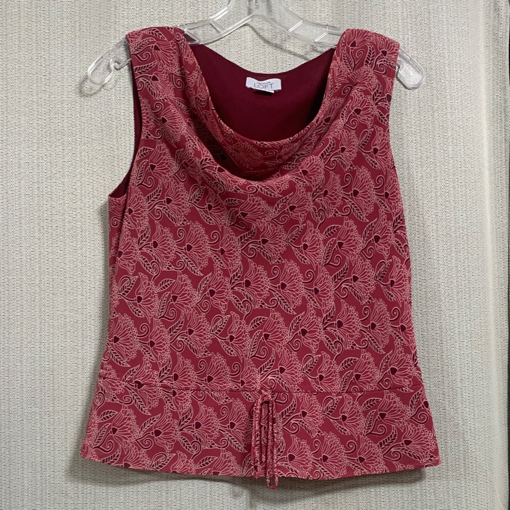 LOFT Red Paisley Cowl Neck Blouse